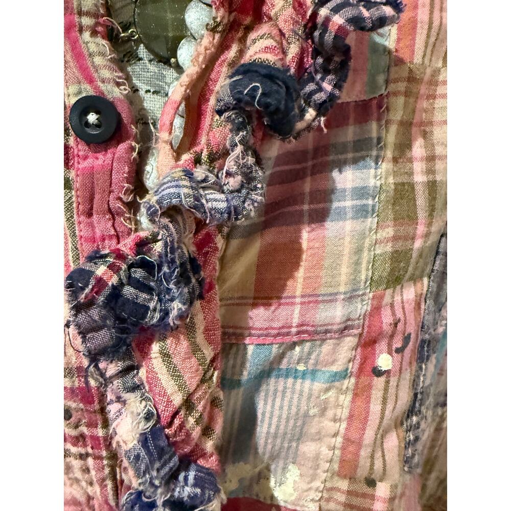 Magnolia Pearl Idgy Ruffle Shirt in Madras Azalea - Picture 3 of 7